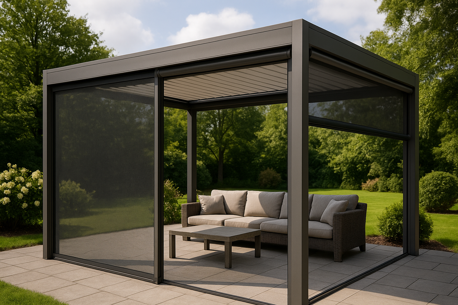 moustiquaire enroulable sur une pergola